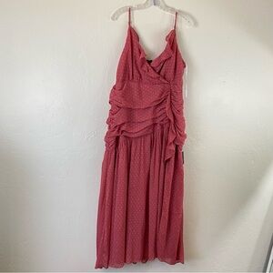 Lulus NWT Size XL Maeve Pink Eyelet Spaghetti Strap Ruffled Neckline Maxi Dress
